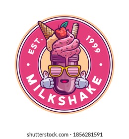 Cute milshake character wearing sunglasses badge illustration