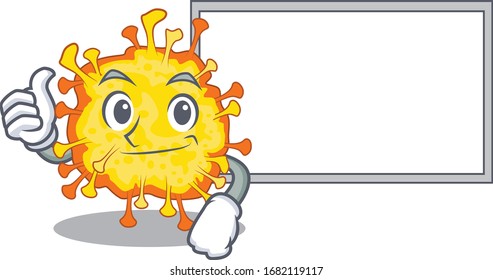 cute minacovirus cartoon character Thumbs up bring a white board