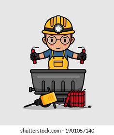 Cute miner carrying two dynamite 