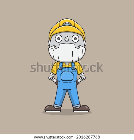 Cute miner robot in uniform