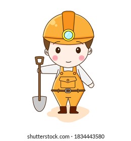 Cute miner. Vector illustration of chibi character isolated on white background.