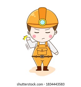 Cute miner. Vector illustration of chibi character isolated on white background.