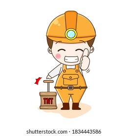 Cute miner. Vector illustration of chibi character isolated on white background.