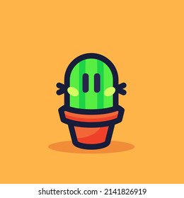 Cute mini cactus cartoon Vektorsymbol 