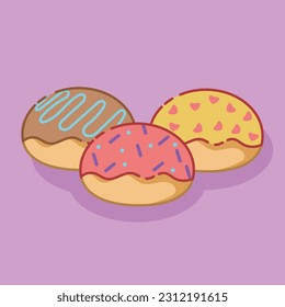 Cute mini Donuts with love, ceres and zigzag lines.Vetor Illustration.