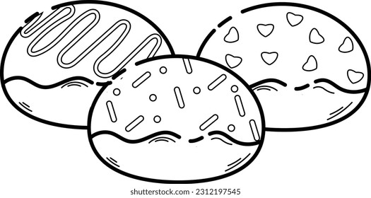 Cute mini Donuts with love, ceres and zigzag lines.Vetor Illustration.line art