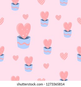 Cute mini heart in pots seamless pattern background.