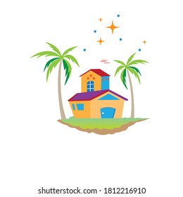 cute mini house cartoon logo illustration with color design vector template