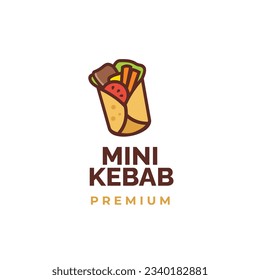 Cute mini kebab logo Mascot Vector Icon Illustration. Food Cartoon Flat Style Suitable for shop and cafe