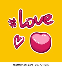 Cute mini set for valentine's day. Stickers for postcards, notebooks, textiles, t-shirts, mugs. Marmela, heart, hashtag, word love.
