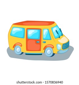 Cute mini van city transport. Cartoon vehicle vector illustration on white background. Urban transportation logo. Tourist or passenger minivan. Public transport in modern city. Car service logo