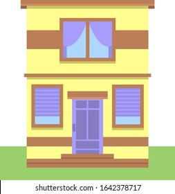 A cute miniature cartoon detached house in yellow, brown and purple colors. It has an interesting design and a really good color combination. It makes a cozy atmosphere.