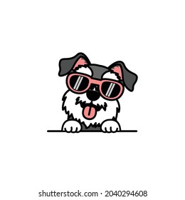 Cute miniature schnauzer puppy with sunglasses cartoon, vector illustration