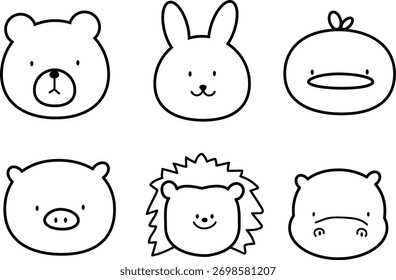 Cute Minimal Animal Faces Line Art Set