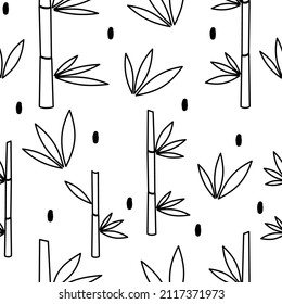 cute minimal black and white trendy seamless vector pattern background illustration with beauty bamboo leaves and branch	