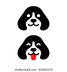 Cute Minimal Dog Head Logo, Smiling And Sticking Out Tongue. Simple Puppy Icon Vector Illustration.