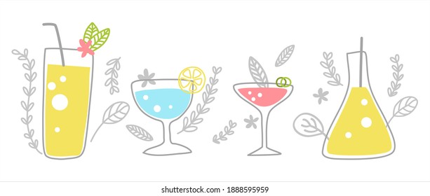 adorable vector de ilustración de doodle mínimo en el tema de fiesta y celebración ; bebedero de cócteles 