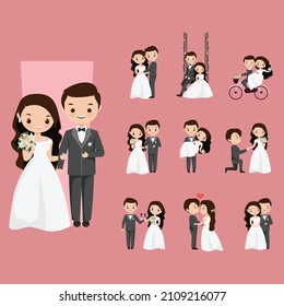 Cute minimal flat wedding couple character set. Vector illustration.