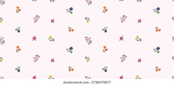 Um bonito padrão floral sem emenda mínima, ideal para projetos digitais, embalagem e papelaria, ornamento de flor de primavera abstrata de pequenos ramos decorativos. Design botânico simples desenhado à mão flores