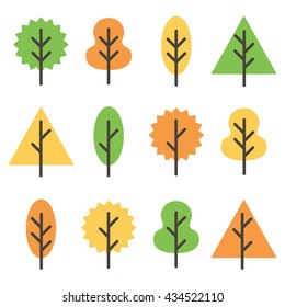Cute minimal geometrical flat design tree set, collection isolated on white background.
