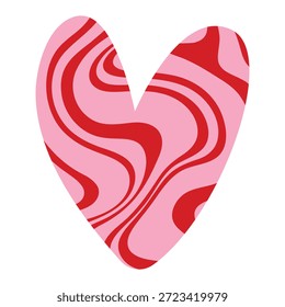 Linda y mínima forma de corazón texturizado dibujado a mano para el día de San Valentín. Símbolo de amor rojo y rosa de moda con patrón abstracto. Ilustración de Arte vectorial aislado sobre fondo blanco