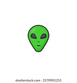 A cute and minimal illustration of an alien face with a green tint, black eyes, and simple design. Perfect for sci-fi themes, extraterrestrial concepts, and playful graphical elements.