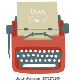 Cute minimal illustration with red typewriter and letter to Santa top view