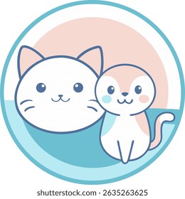 Logotipo de loja de animais de estimação mínimo bonito com gato e cão sorridente em cores pastel - Ilustração de vetor