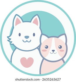 Logotipo de loja de animais de estimação mínimo bonito com gato e cão sorridente em cores pastel - Ilustração de vetor