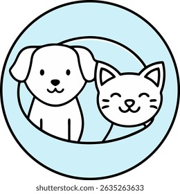 Logotipo de loja de animais de estimação mínimo bonito com gato e cão sorridente em cores pastel - Ilustração de vetor