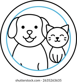 Logotipo de loja de animais de estimação mínimo bonito com gato e cão sorridente em cores pastel - Ilustração de vetor