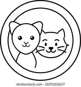 Logotipo de loja de animais de estimação mínimo bonito com gato e cão sorridente em cores pastel - Ilustração de vetor