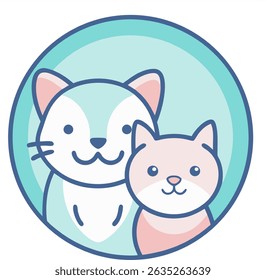 Logotipo de loja de animais de estimação mínimo bonito com gato e cão sorridente em cores pastel - Ilustração de vetor