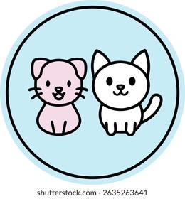 Logotipo de loja de animais de estimação mínimo bonito com gato e cão sorridente em cores pastel - Ilustração de vetor