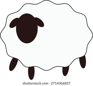 Cute and minimal sheep vector illustration with a fluffy white wool body and dark face and legs.
