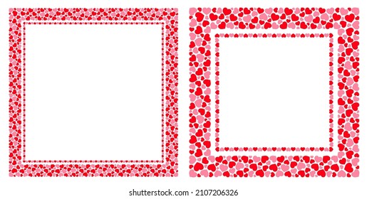 Cute minimal square frame with pattern of the hearts in two colors. Decor for Valentine's day, Mother's day, wedding or other events. Vector illustration.