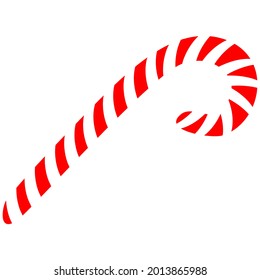 Cute, minimale Vektorgrafik eines klassischen, weiß und rot gestreiften Süßrohrs im Winter, mit Weihnachtszeit-Vibes.