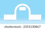 cute minimal white archway with hanging sign and fence 3d illustration vector