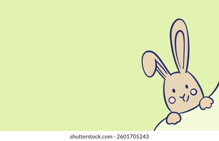 Cute minimalist adorable vector rabbit cartoon banner design, empty greeting template concept