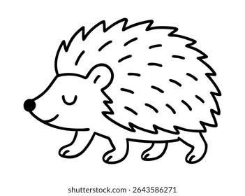 Cute, minimalist black outline vector illustration of a hedgehog. Ideal for children's designs, nature themes, pet care content, or a friendly forest animal graphic element.