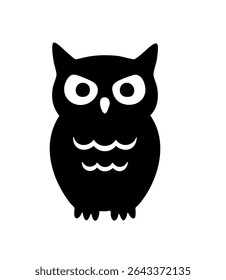 Cute, minimalist black vector silhouette of an owl. Ideal for nature themes, educational content, Halloween designs, or as a symbol of wisdom and nighttime.