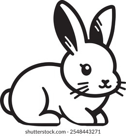 Cute minimalist black and white vector illustration of a rabbit. Perfect for design, print, and digital media. High-resolution, scalable, and editable.