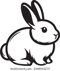 Cute minimalist black and white vector illustration of a rabbit. Perfect for design, print, and digital media. High-resolution, scalable, and editable.