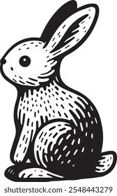 Cute minimalist black and white vector illustration of a rabbit. Perfect for design, print, and digital media. High-resolution, scalable, and editable.