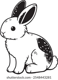 Cute minimalist black and white vector illustration of a rabbit. Perfect for design, print, and digital media. High-resolution, scalable, and editable.
