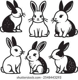 Cute minimalist black and white vector illustration of a rabbit. Perfect for design, print, and digital media. High-resolution, scalable, and editable.