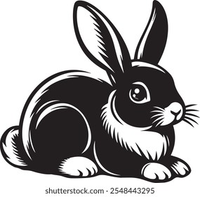Cute minimalist black and white vector illustration of a rabbit. Perfect for design, print, and digital media. High-resolution, scalable, and editable.