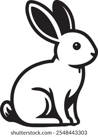 Cute minimalist black and white vector illustration of a rabbit. Perfect for design, print, and digital media. High-resolution, scalable, and editable.