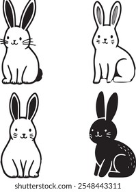 Cute minimalist black and white vector illustration of a rabbit. Perfect for design, print, and digital media. High-resolution, scalable, and editable.