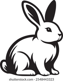 Cute minimalist black and white vector illustration of a rabbit. Perfect for design, print, and digital media. High-resolution, scalable, and editable.